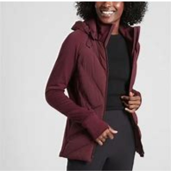 Athleta Jackets & Blazers - Athleta Inlet Antique Burgundy Goose Down Full Zip Hooded NWT M